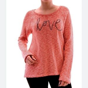 SUNDRY Love Embroidery Sweater Striped Knit Pullover Red White Size 1 Small
